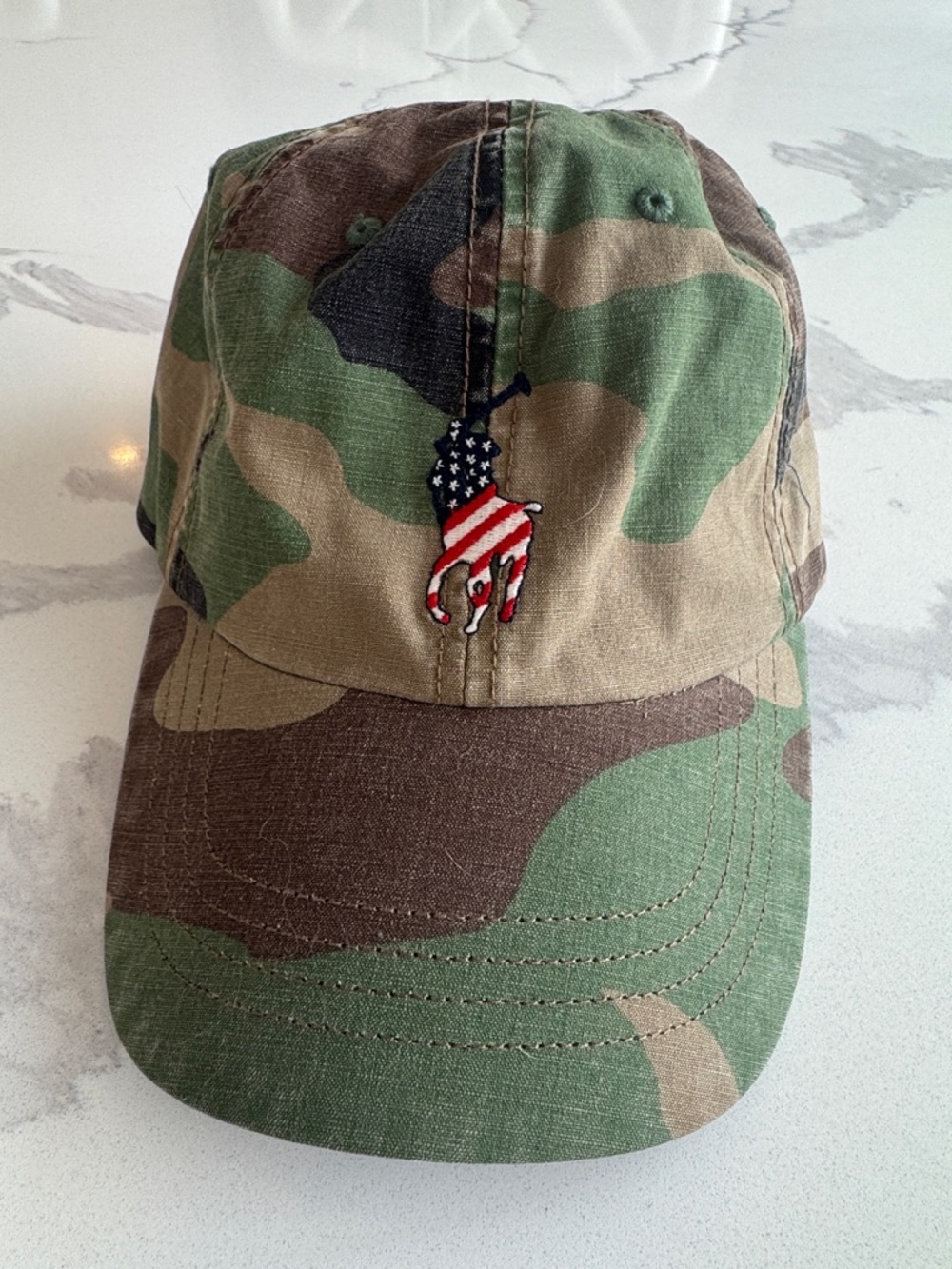 Polo Ralph Lauren camouflage baseball cap with USA flag Big Pony logo LIKE NEW